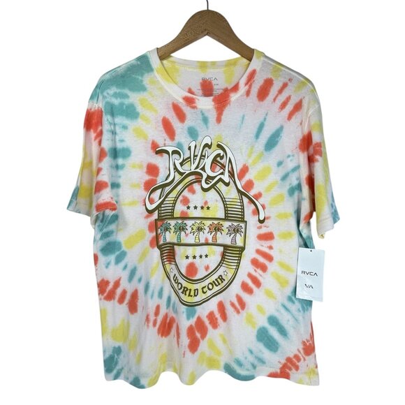RVCA World Tour Tee Sz M White Multicolor Tie Dye Graphic Print Oversized Cotton - Picture 12 of 16